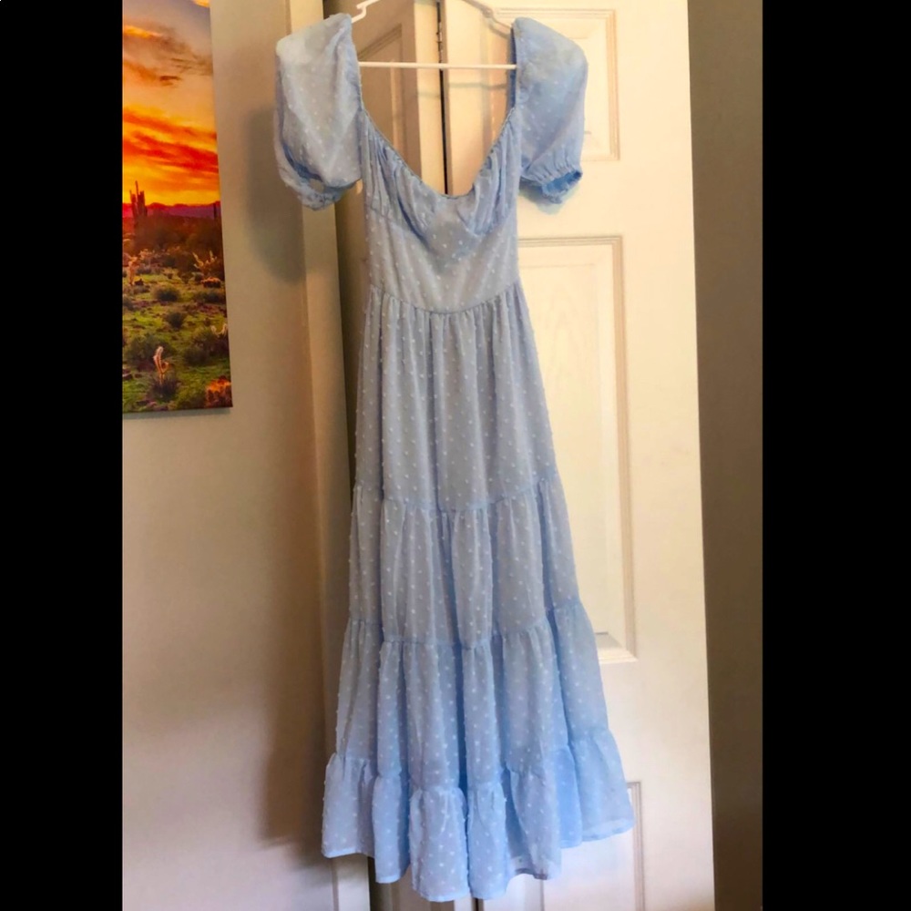 a baby blue western barn styled dress